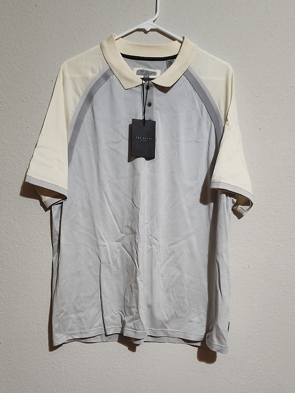 Ted Baker Colorblock Polo in Light Gray and Cream